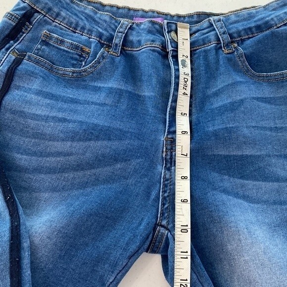 Bamboo Distressed Mid-Rise Skinny Jean Stripe Detail Faded Whisker Stretchy Soft - Picture 13 of 16